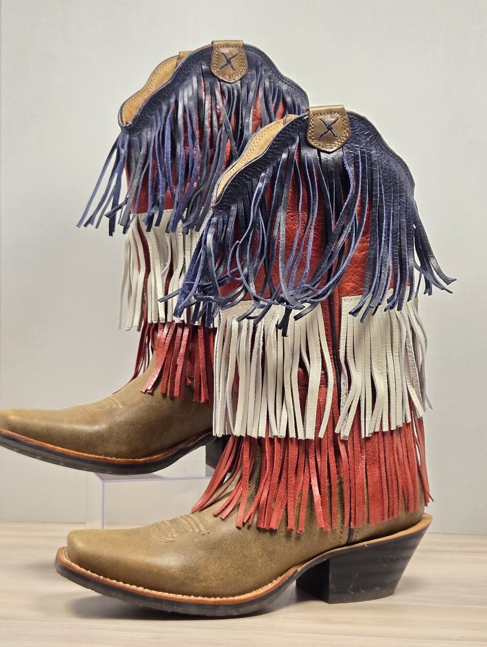 Twisted X Cowgirl Boots 7.5 Red White & Blue Fringe Square Toe